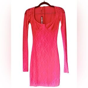 SKIMS Pink Bodycon Long Sleeve Dress